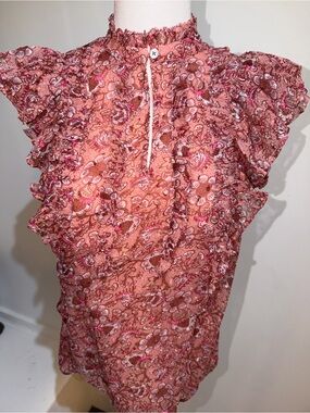 LOFT Pink Floral Ruffle Sleeve Dress Top
